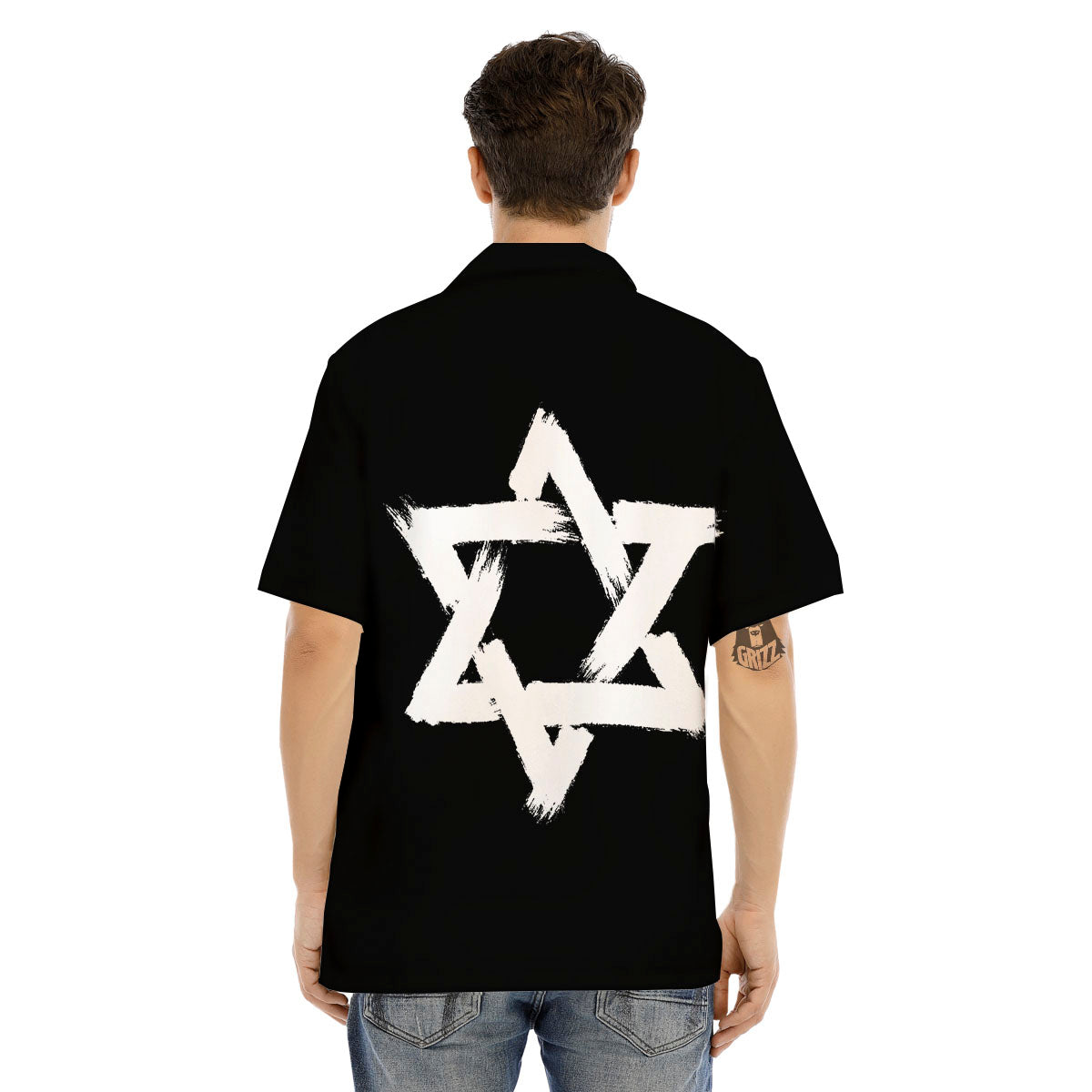 Black And White Star of David Print Men's Hawaiian Shirt-grizzshop