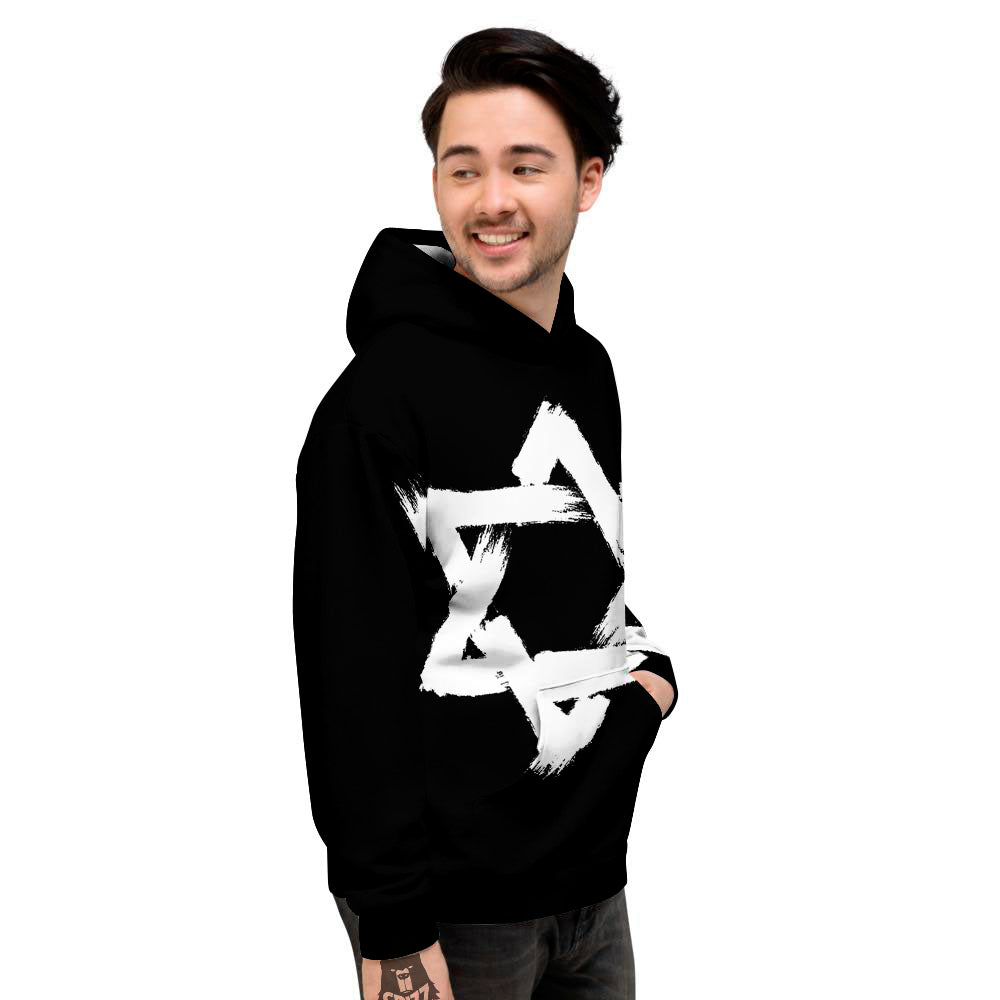 Black And White Star of David Print Men's Hoodie-grizzshop