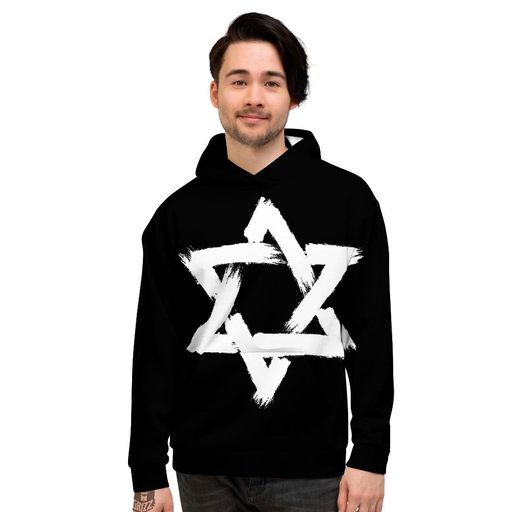 Black And White Star of David Print Men's Hoodie-grizzshop
