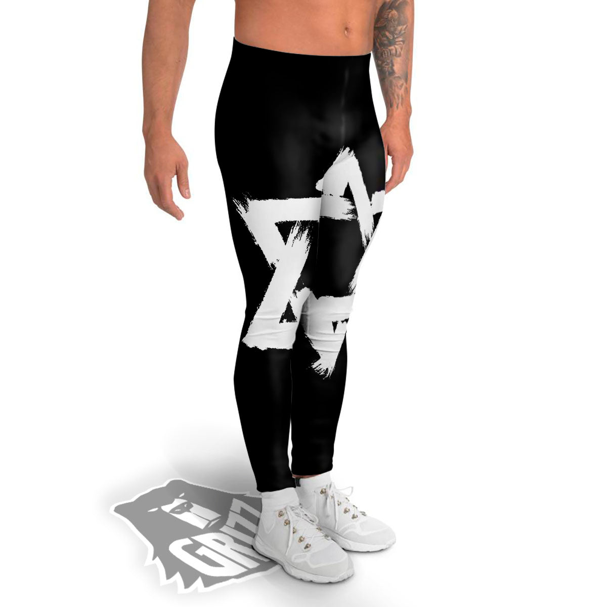 Black And White Star of David Print Men's Leggings-grizzshop