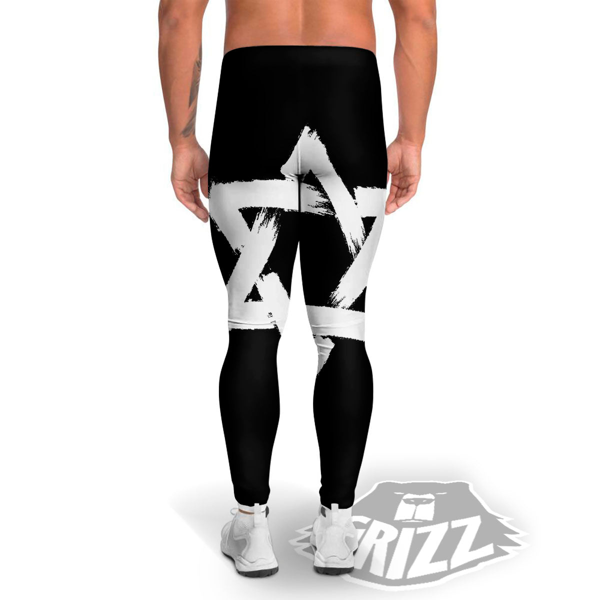Black And White Star of David Print Men's Leggings-grizzshop