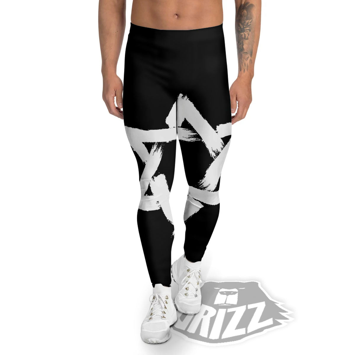 Black And White Star of David Print Men's Leggings-grizzshop