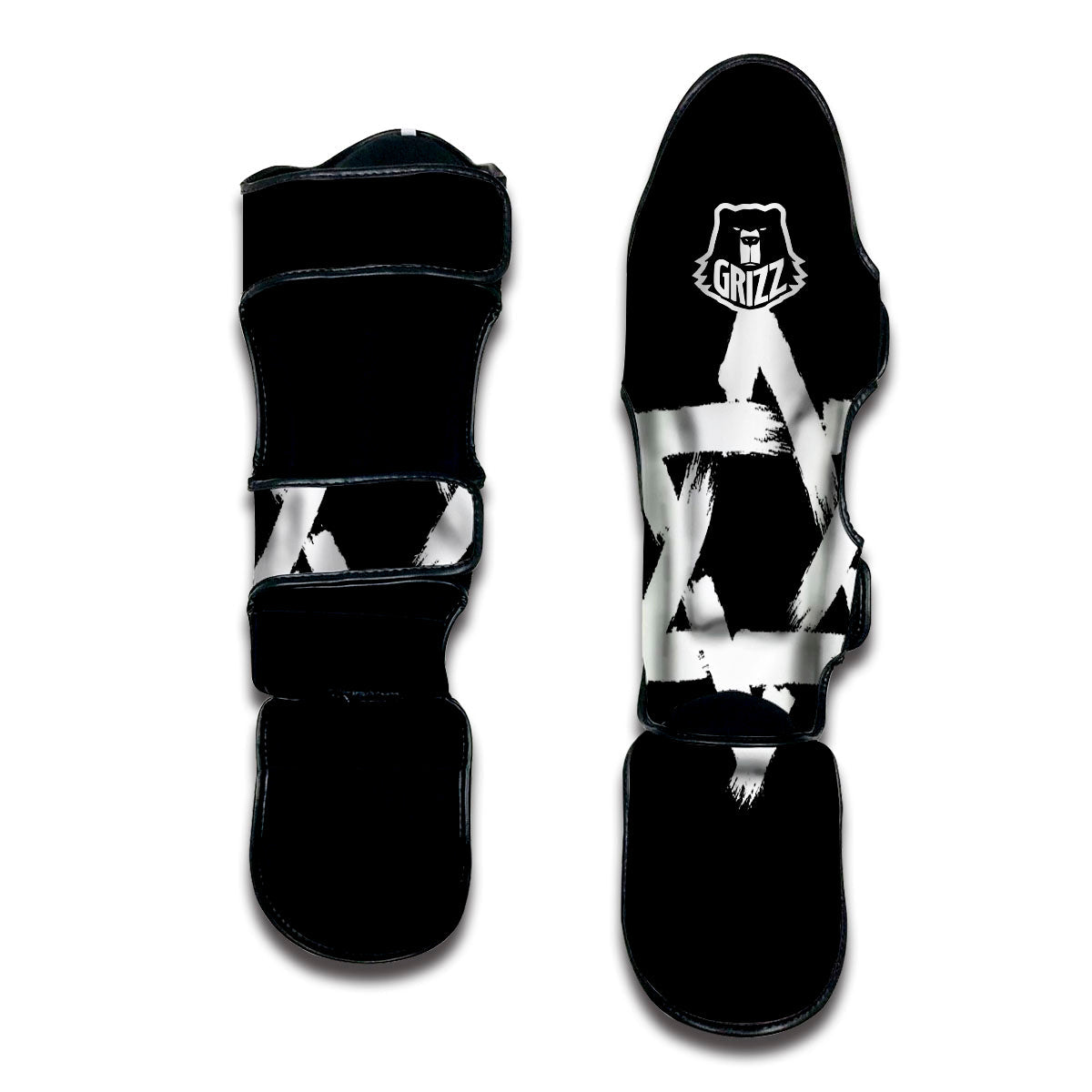 Black And White Star of David Print Muay Thai Shin Guards-grizzshop