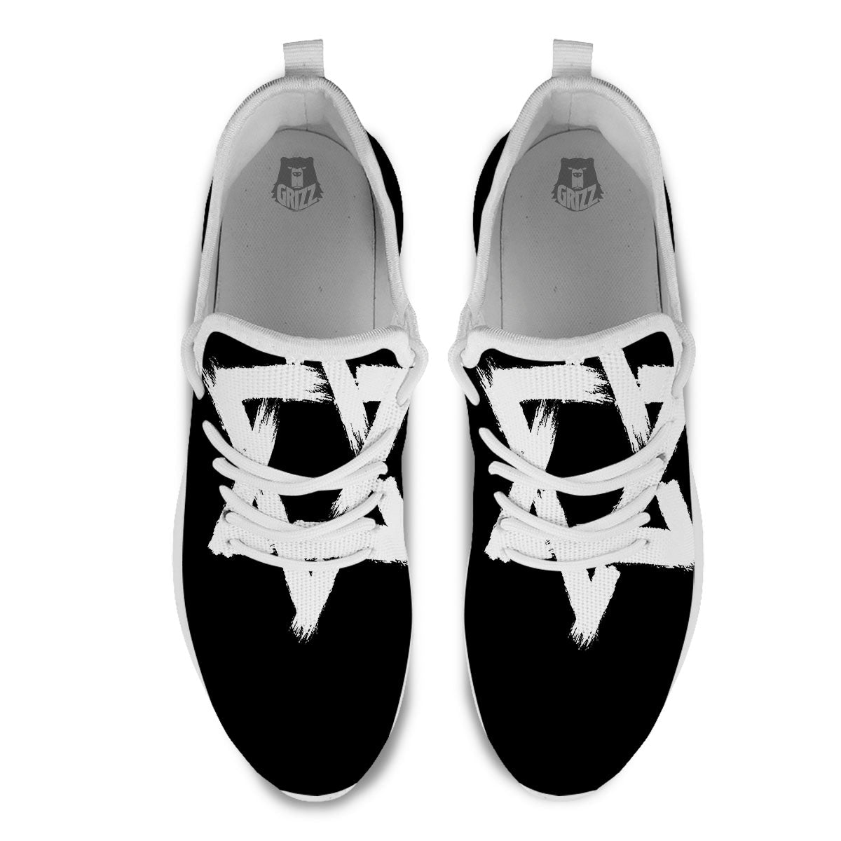 Black And White Star of David Print White Athletic Shoes-grizzshop