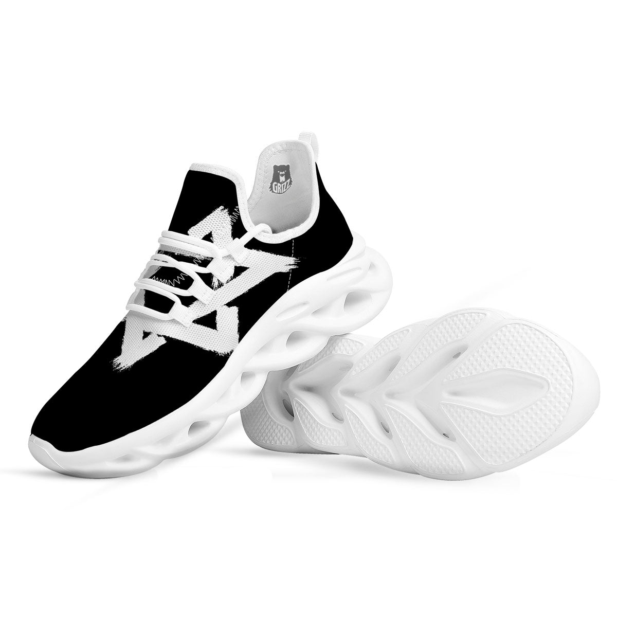 Black And White Star of David Print White Running Shoes-grizzshop