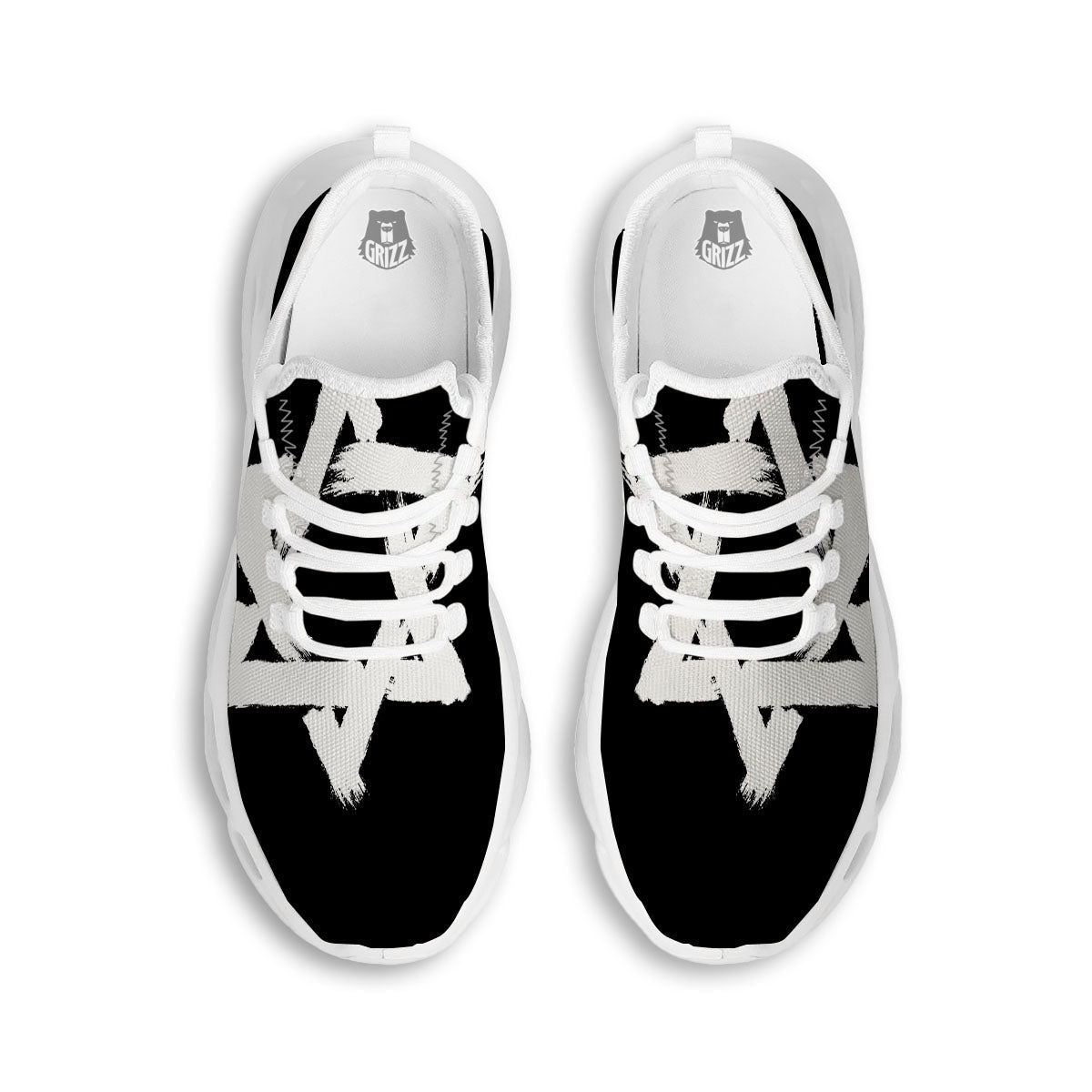 Black And White Star of David Print White Running Shoes-grizzshop