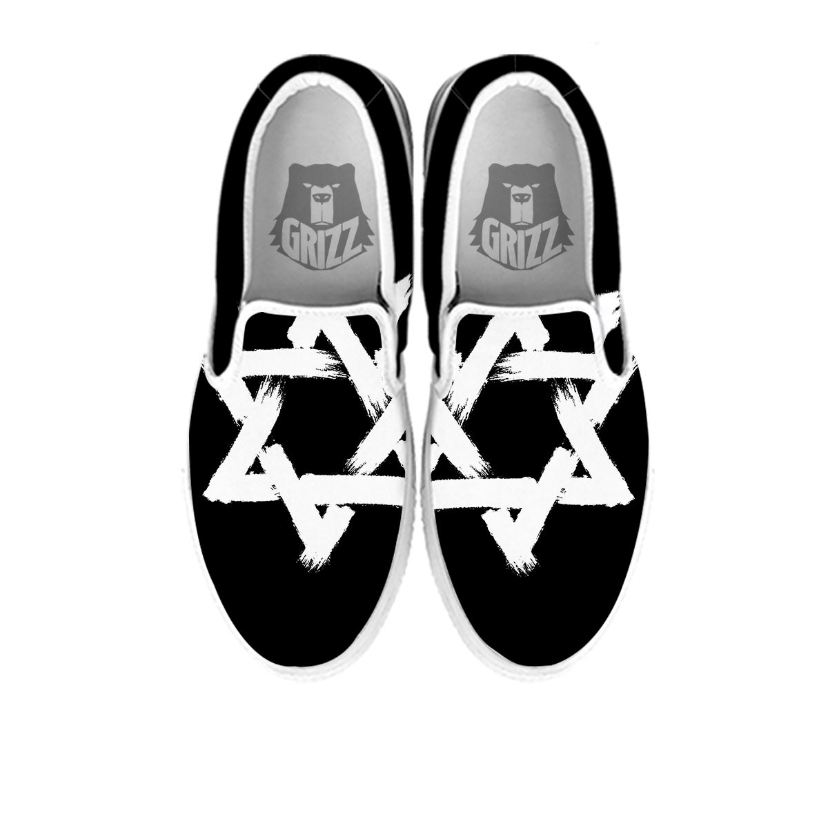Black And White Star of David Print White Slip On Shoes-grizzshop