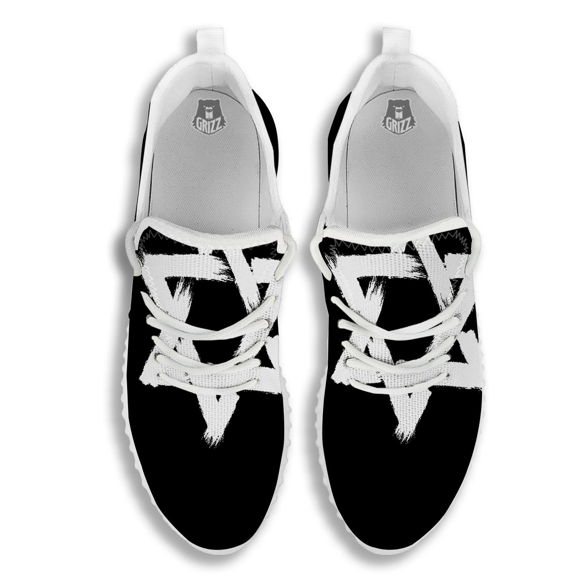 Black And White Star of David Print White Walking Shoes-grizzshop