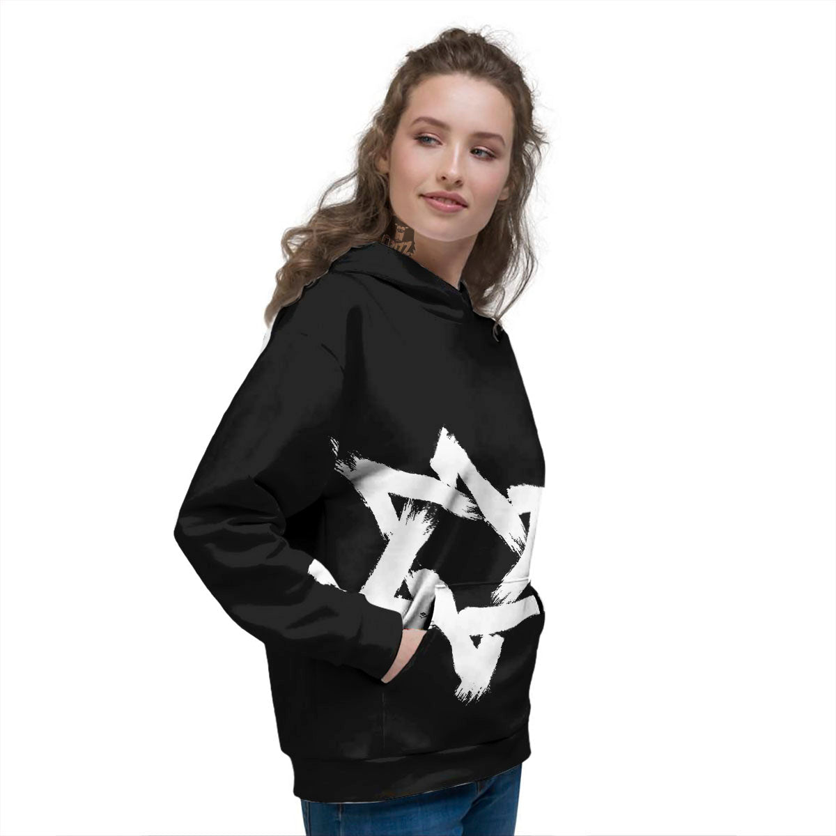 Black And White Star of David Print Women's Hoodie-grizzshop