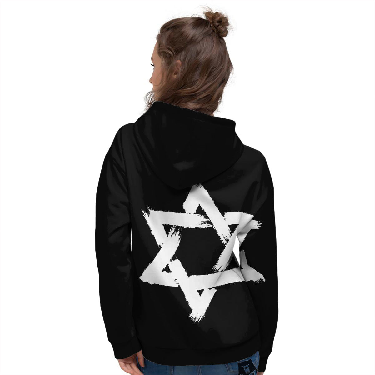 Black And White Star of David Print Women's Hoodie-grizzshop
