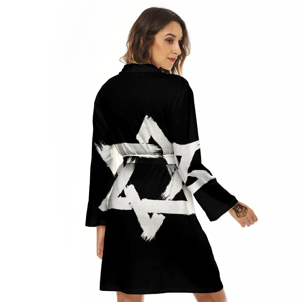 Black And White Star of David Print Women's Robe-grizzshop