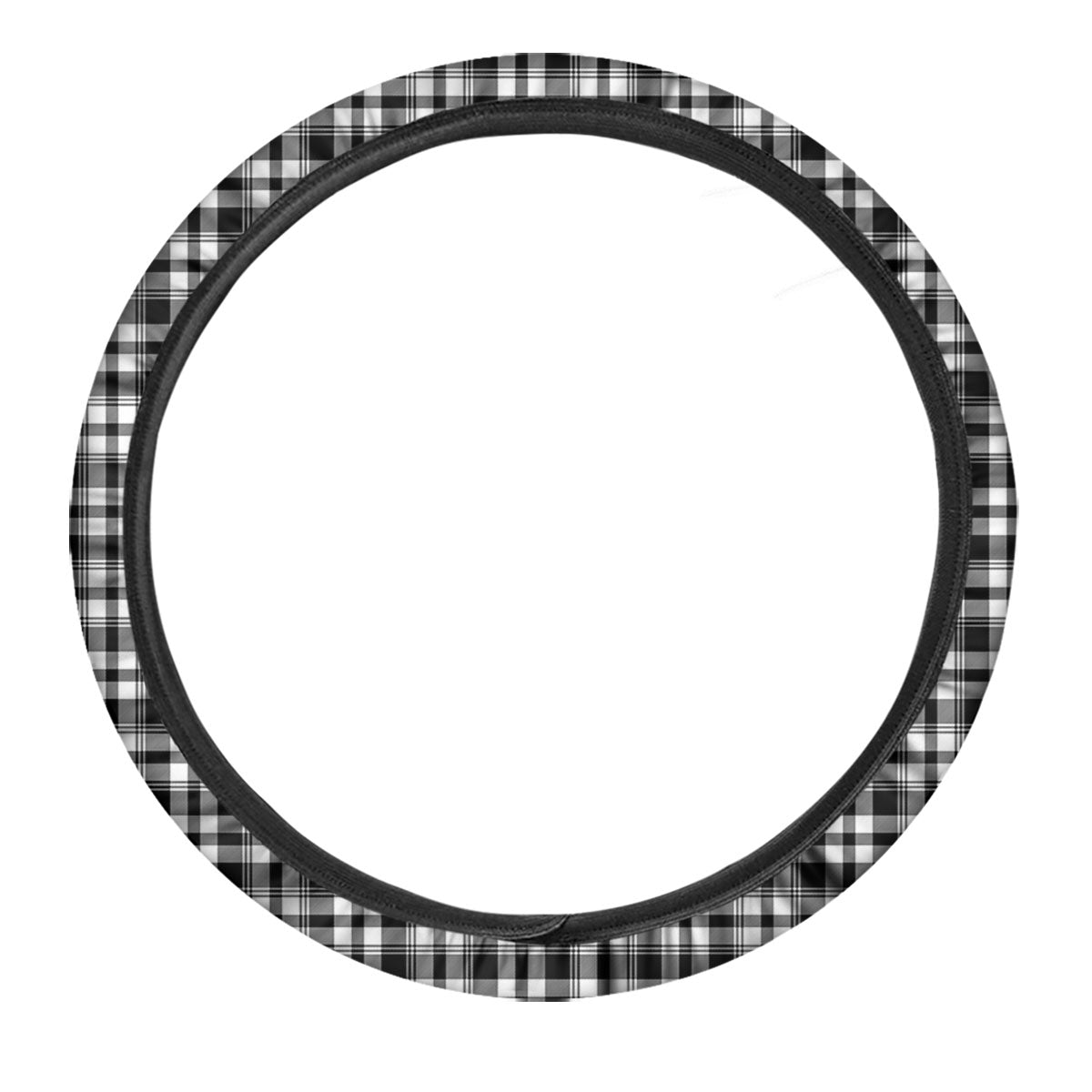 Black And White Tartan Print Pattern Car Steering Wheel Cover-grizzshop