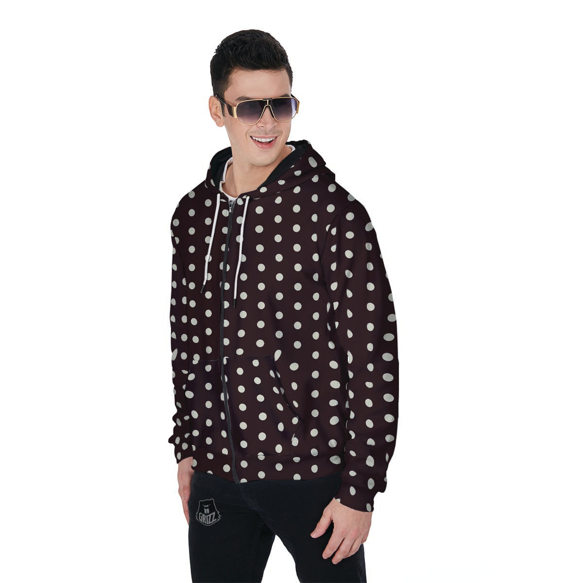 Black And White Tiniy Polka Dot Men's Zip Up Hoodie-grizzshop