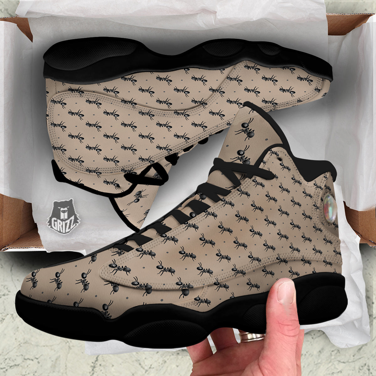 Black Ant Print Pattern Black Basketball Shoes-grizzshop