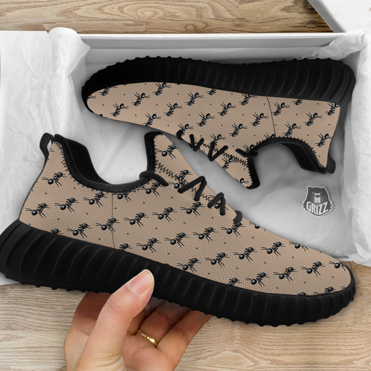 Black Ant Print Pattern Black Walking Shoes-grizzshop