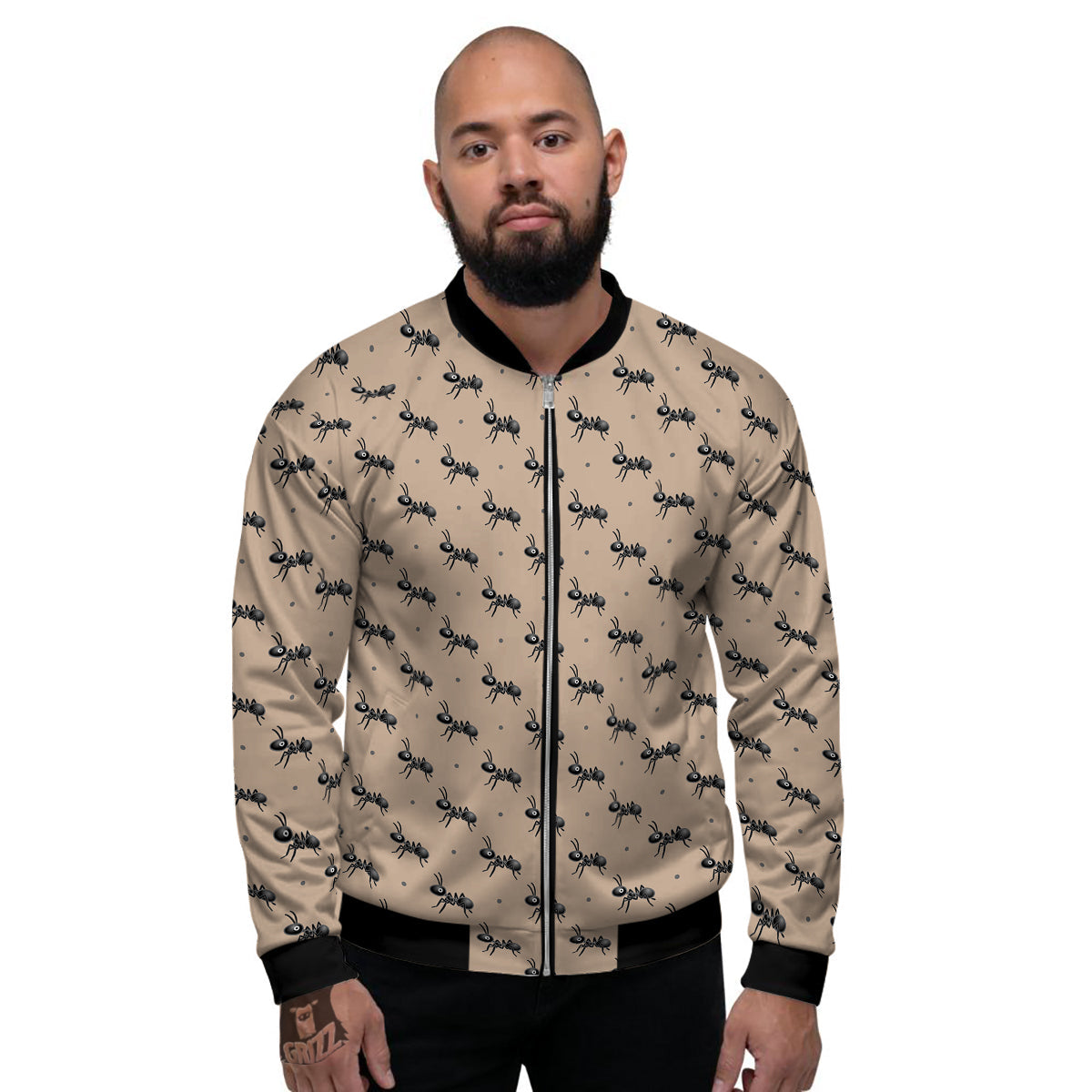 Black Ant Print Pattern Men's Bomber Jacket-grizzshop