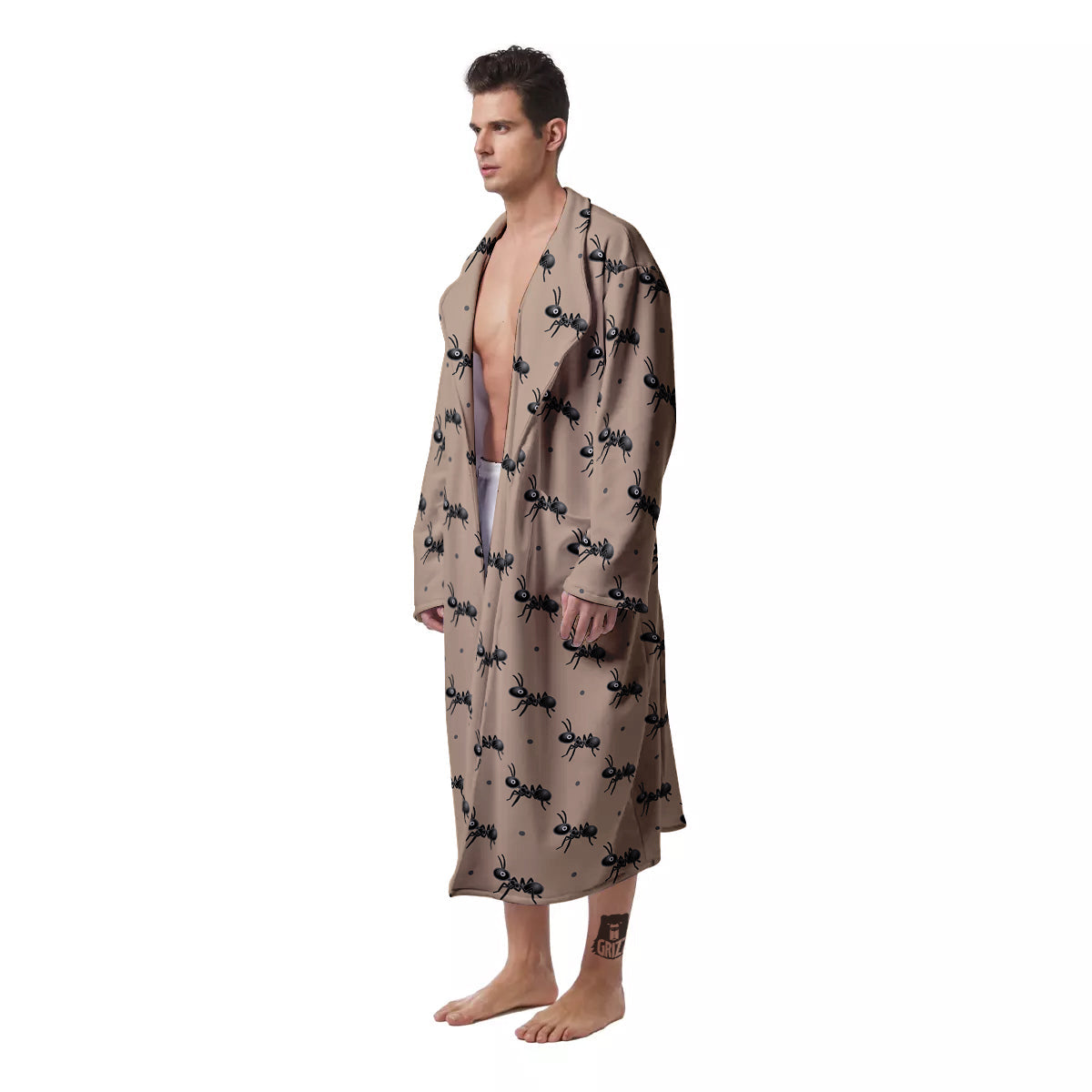 Black Ant Print Pattern Men's Robe-grizzshop