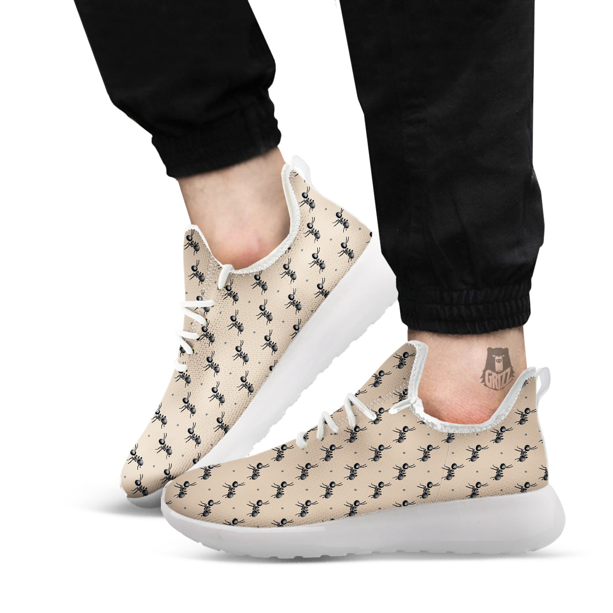 Black Ant Print Pattern White Athletic Shoes-grizzshop