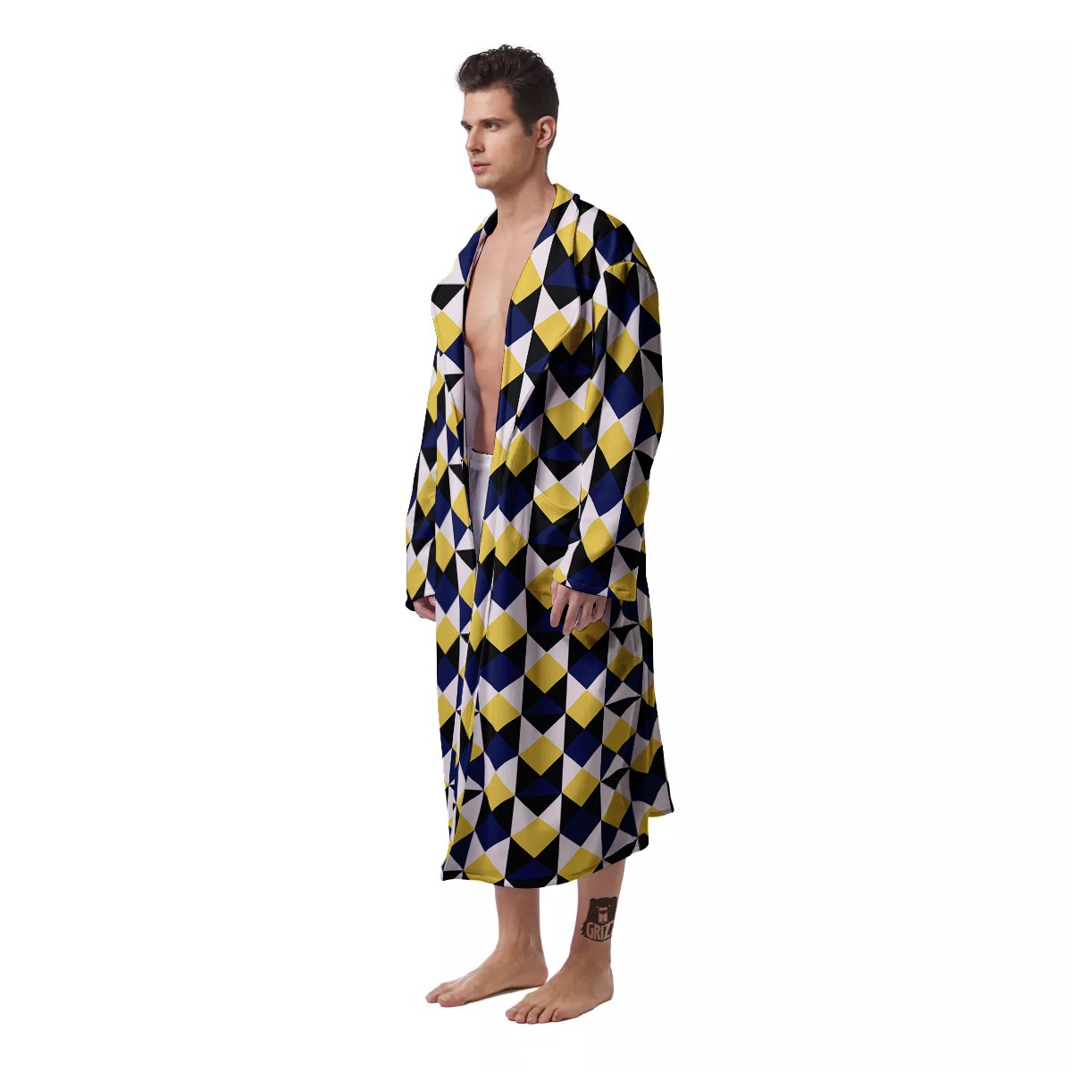 Black Argyle And Blue Yellow Print Pattern Men's Robe-grizzshop