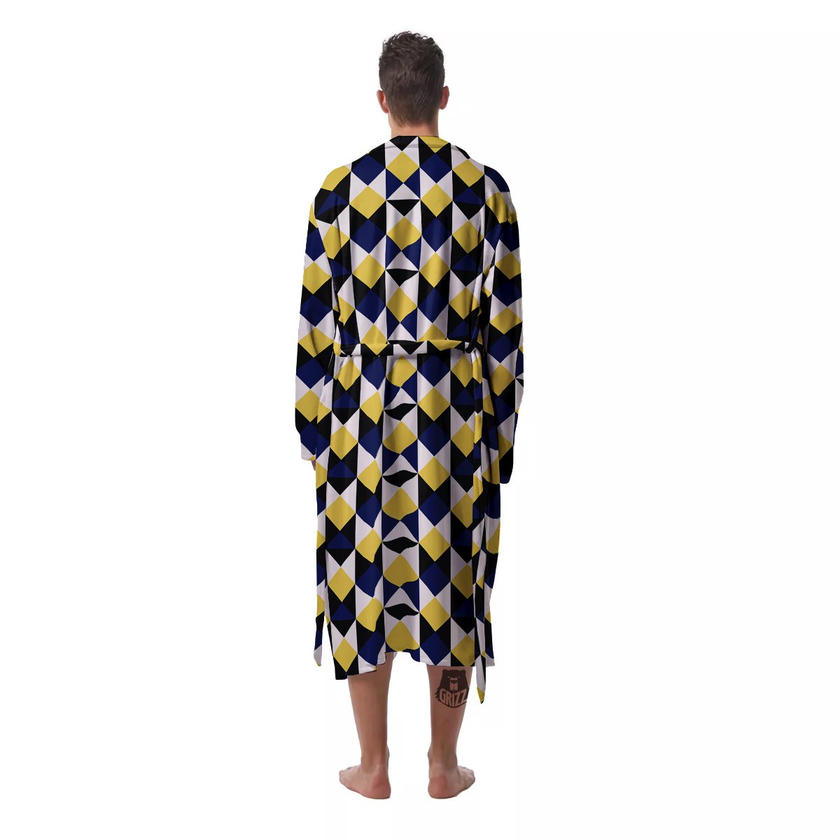 Black Argyle And Blue Yellow Print Pattern Men's Robe-grizzshop