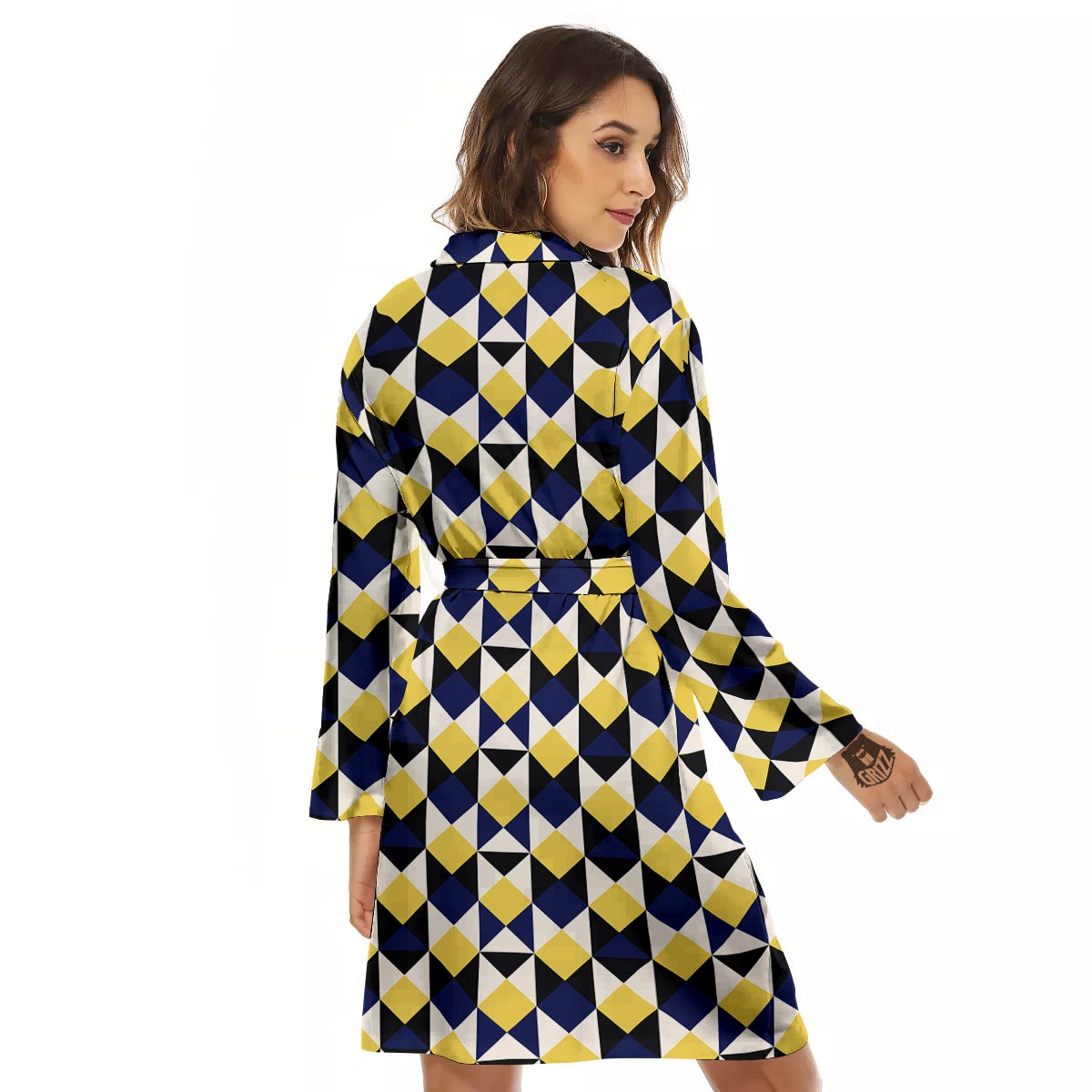 Black Argyle And Blue Yellow Print Pattern Women's Robe-grizzshop