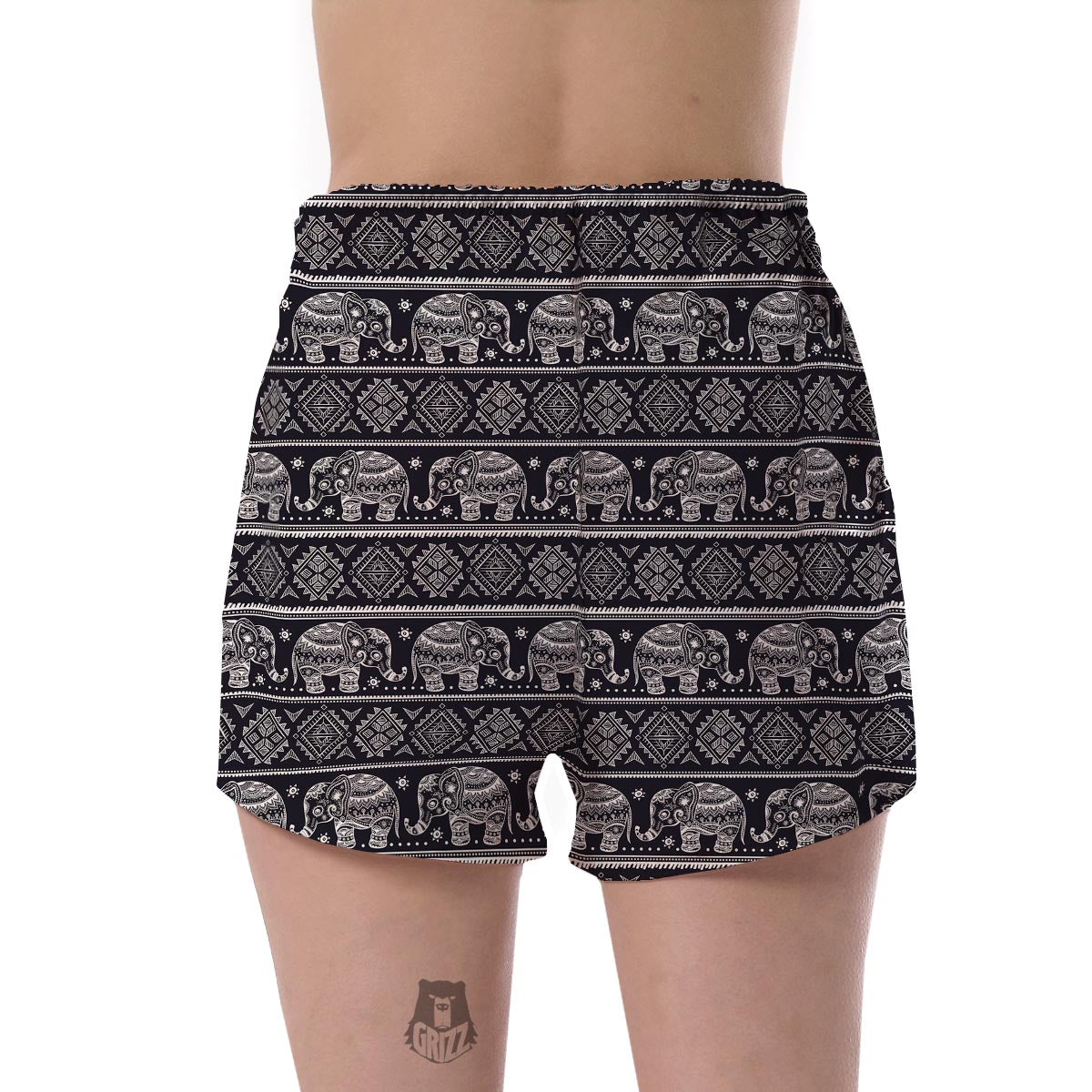 Black Aztec Elephant Pattern Print Women's Shorts-grizzshop