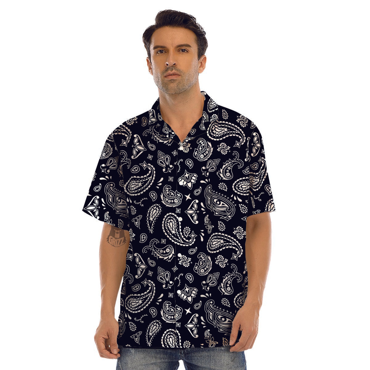 Black Bandana Men’s Hawaiian Shirt-grizzshop