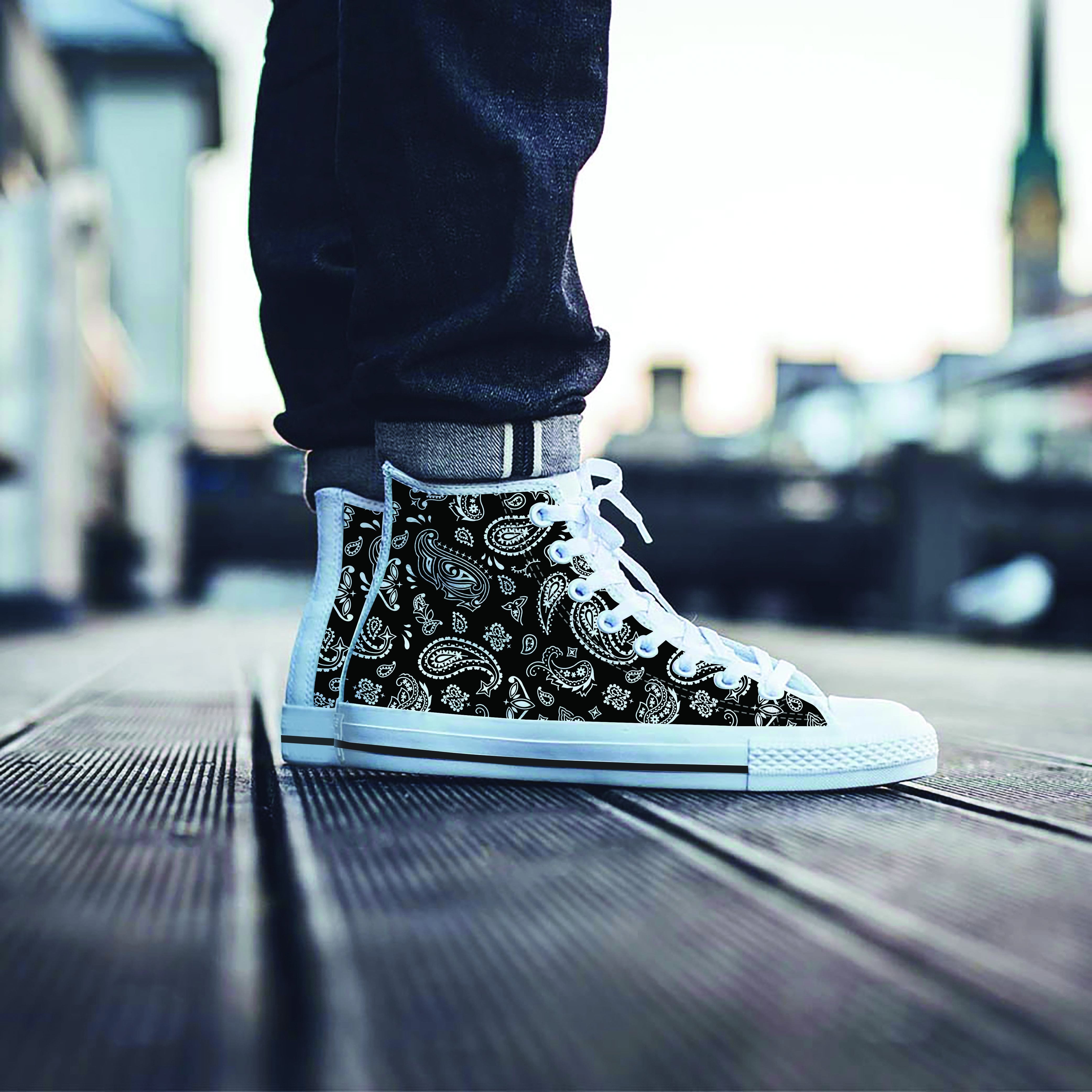 Black Bandana Men's High Top Shoes-grizzshop