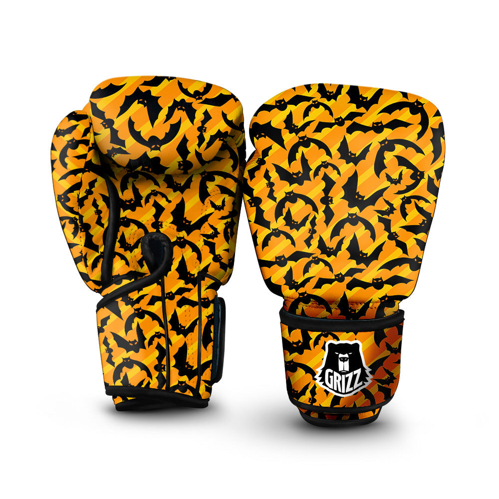 Black Bat And Orange Striped Print Pattern Boxing Gloves-grizzshop