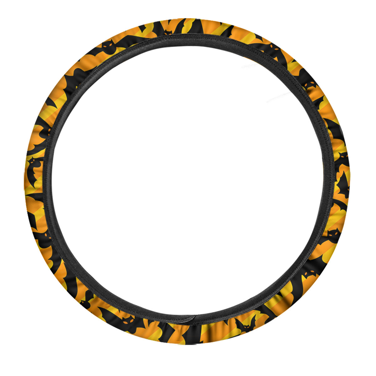 Black Bat And Orange Striped Print Pattern Car Steering Wheel Cover-grizzshop
