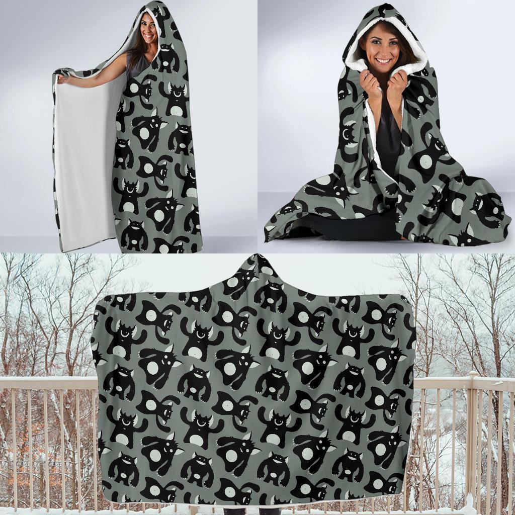 Black Bigfoot Pattern Print Hooded Blanket-grizzshop