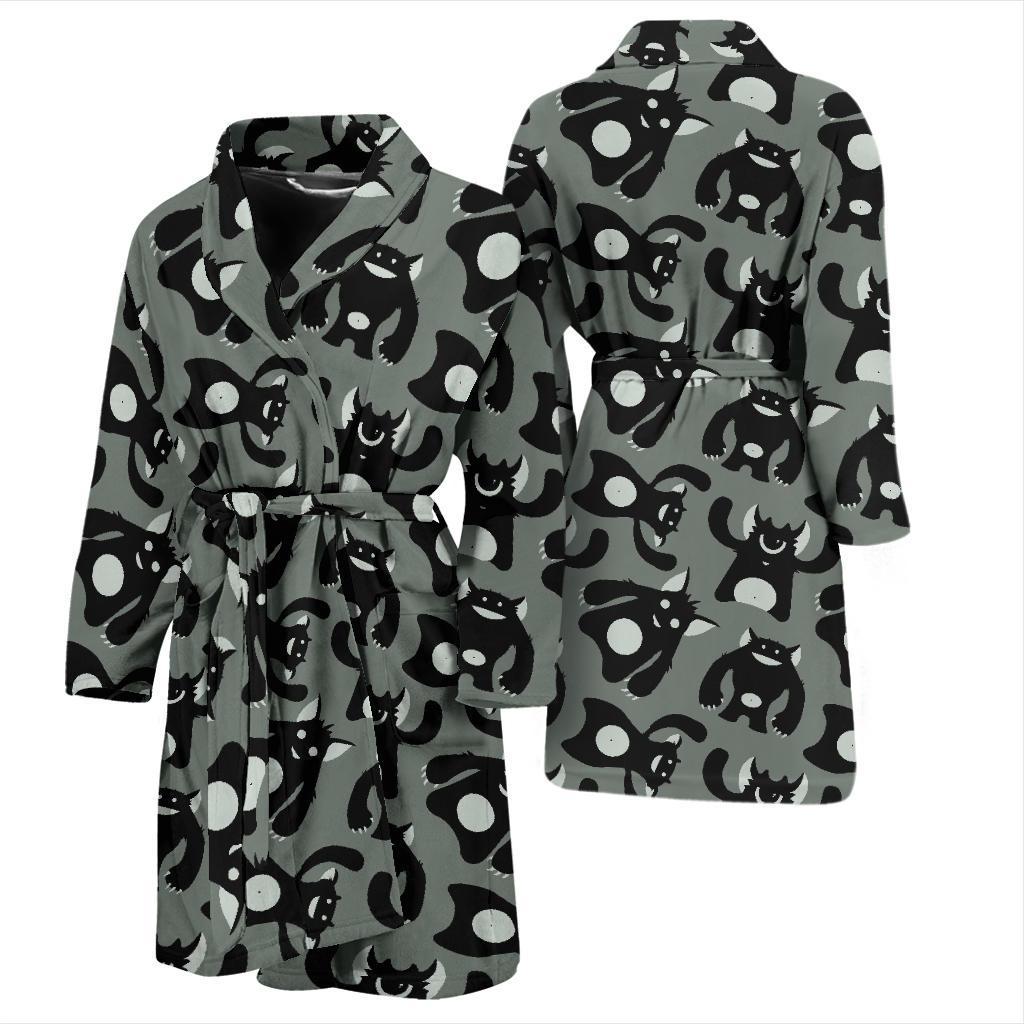 Black Bigfoot Pattern Print Men Long Robe-grizzshop