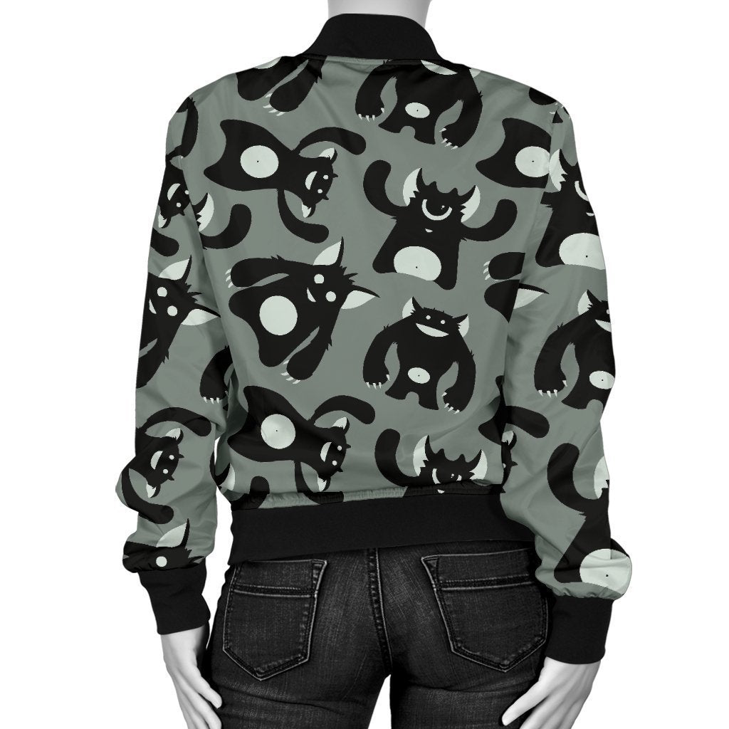 Black Bigfoot Pattern Print Women Casual Bomber Jacket-grizzshop