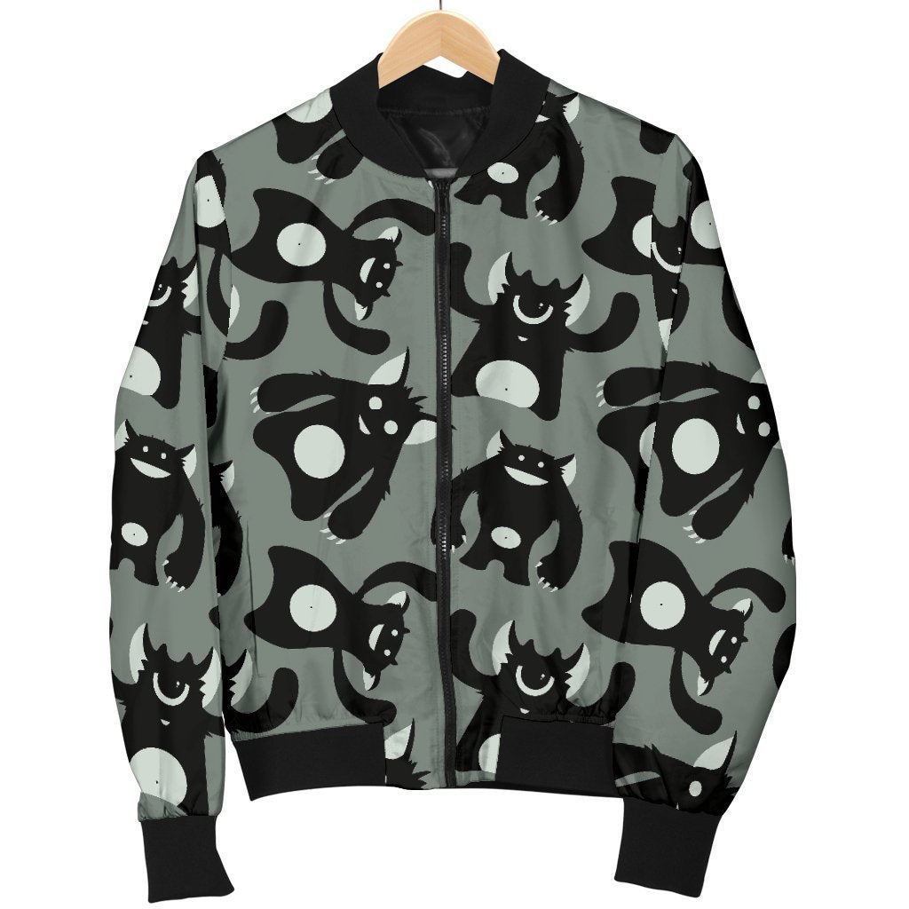 Black Bigfoot Pattern Print Women Casual Bomber Jacket-grizzshop