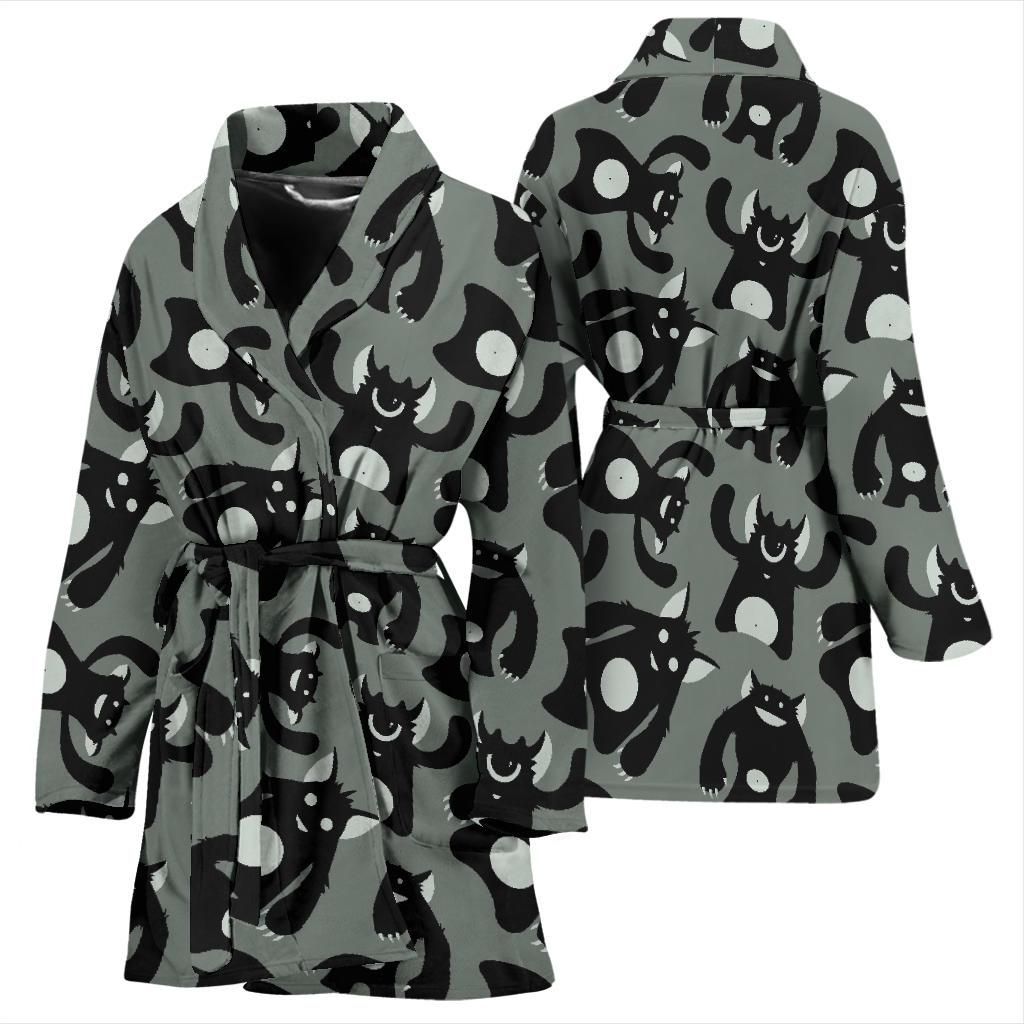Black Bigfoot Pattern Print Women Long Robe-grizzshop
