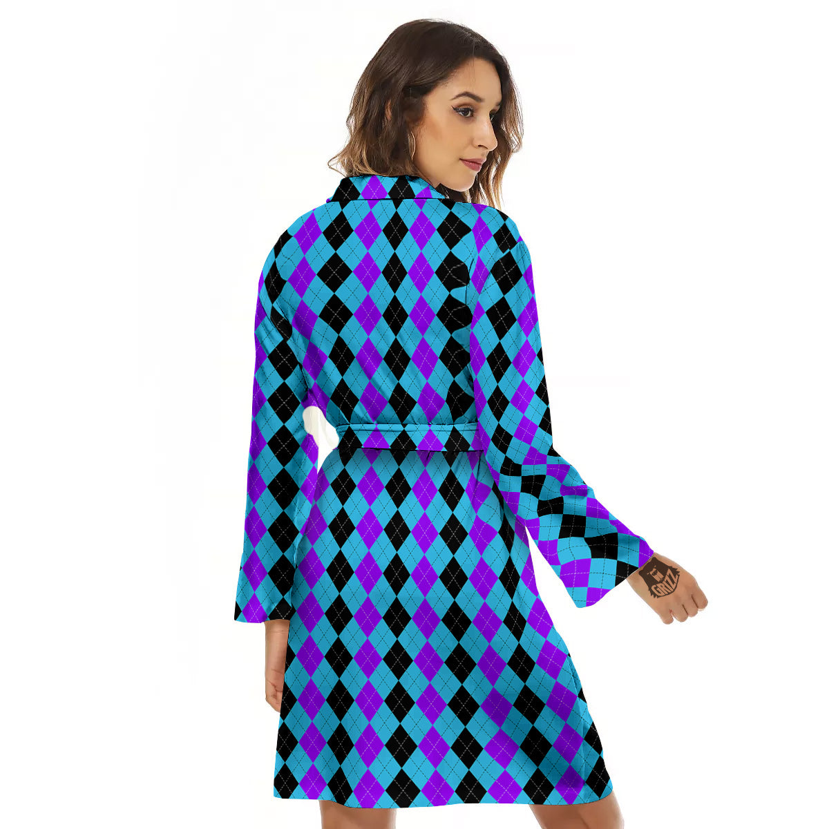 Black Blue And Purple Argyle Print Women's Robe-grizzshop