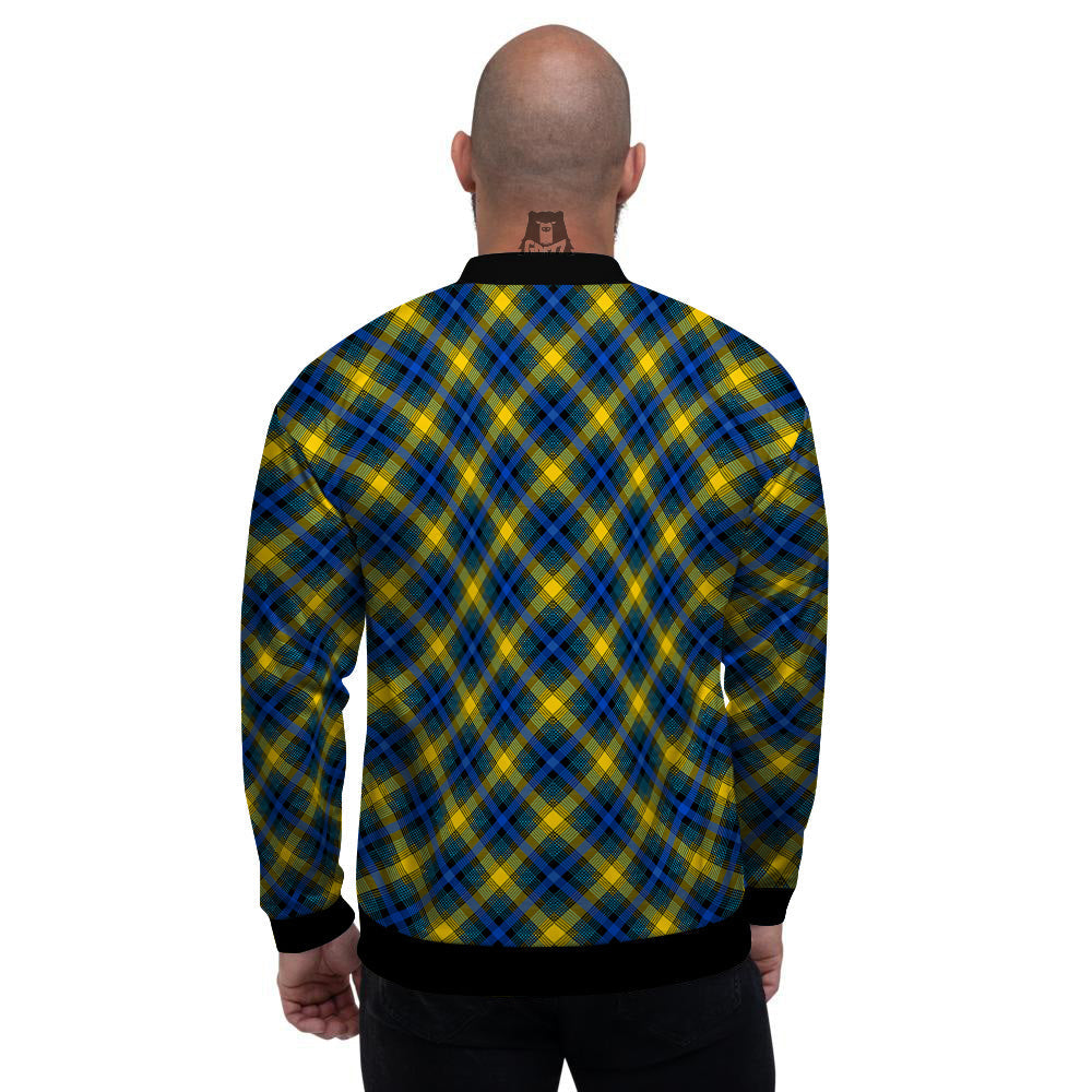 Black Blue And Yellow Argyle Print Men's Bomber Jacket-grizzshop