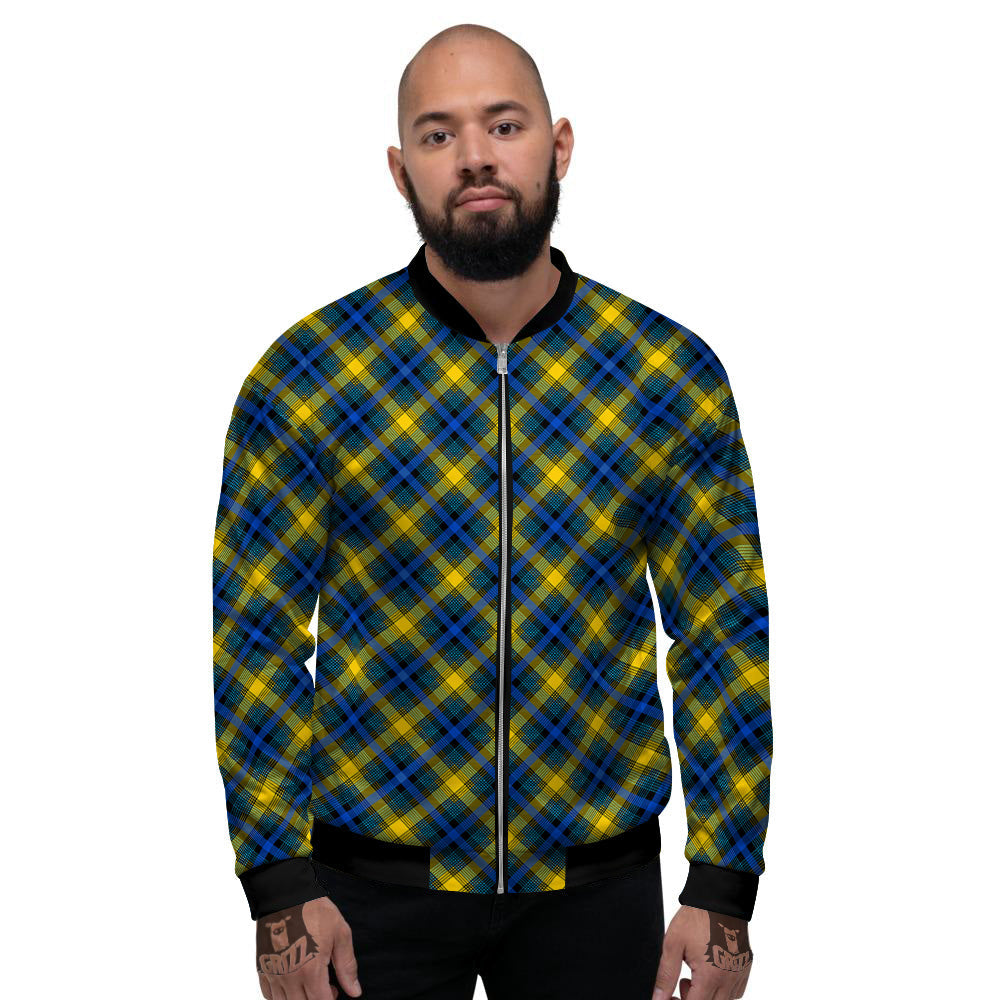 Black Blue And Yellow Argyle Print Men's Bomber Jacket-grizzshop