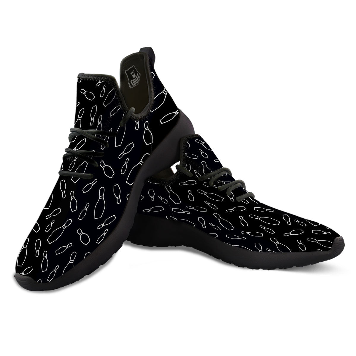 Black Bowling Pins Print Pattern Black Athletic Shoes-grizzshop
