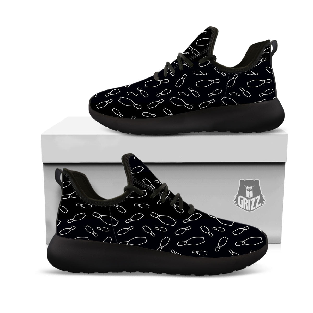 Black Bowling Pins Print Pattern Black Athletic Shoes-grizzshop