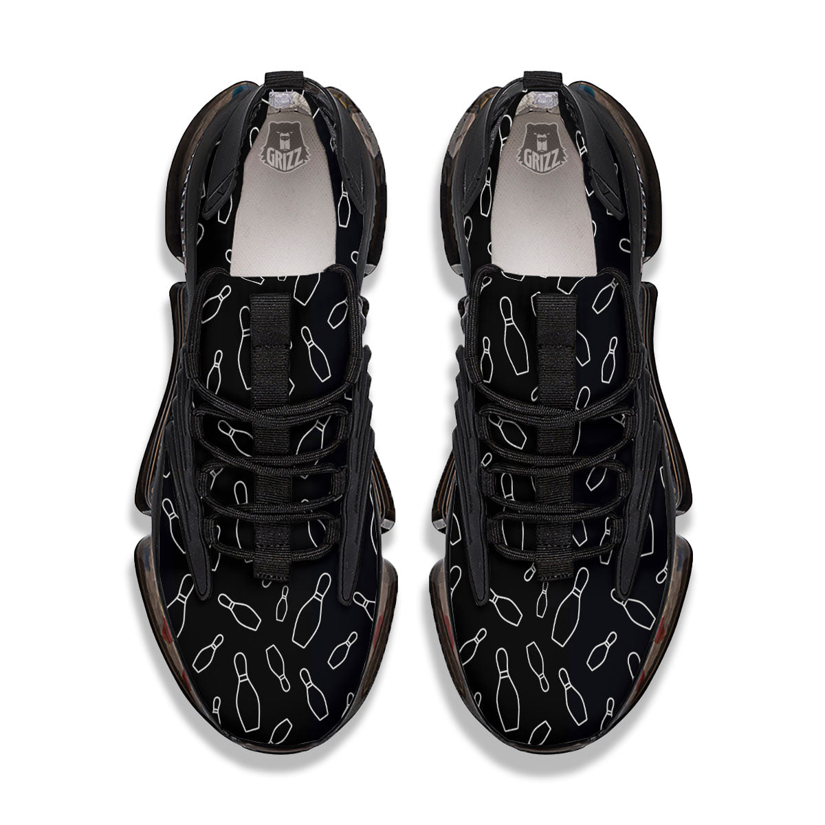 Black Bowling Pins Print Pattern Black Gym Shoes-grizzshop