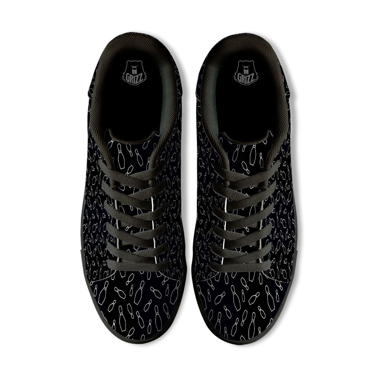 Black Bowling Pins Print Pattern Black Low Top Sneakers-grizzshop