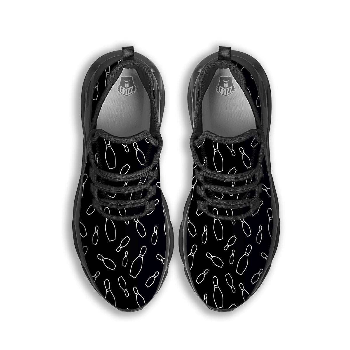 Black Bowling Pins Print Pattern Black Running Shoes-grizzshop