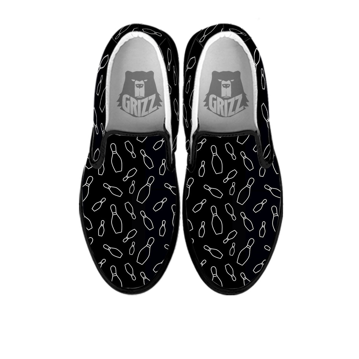 Black Bowling Pins Print Pattern Black Slip On Shoes-grizzshop