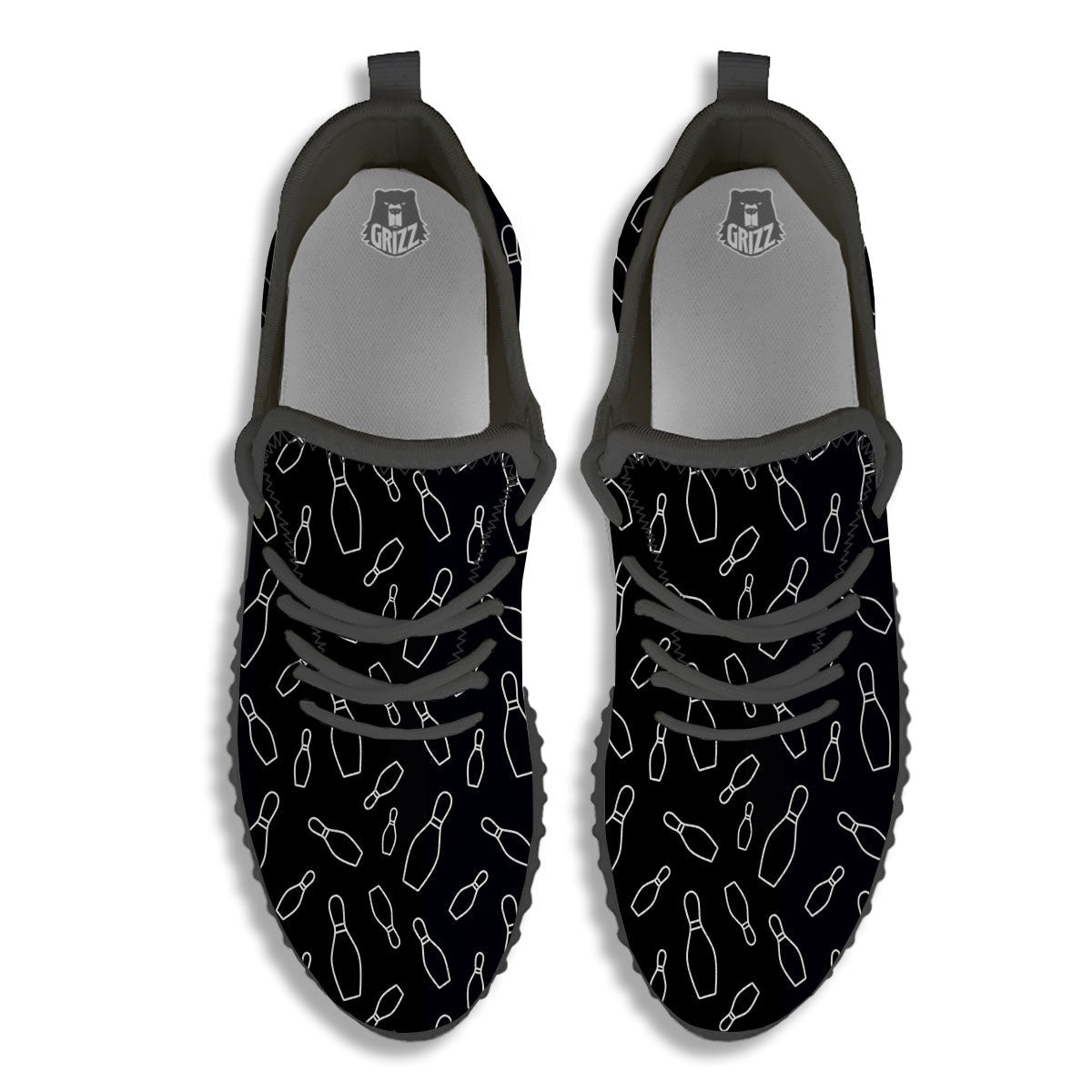 Black Bowling Pins Print Pattern Black Walking Shoes-grizzshop