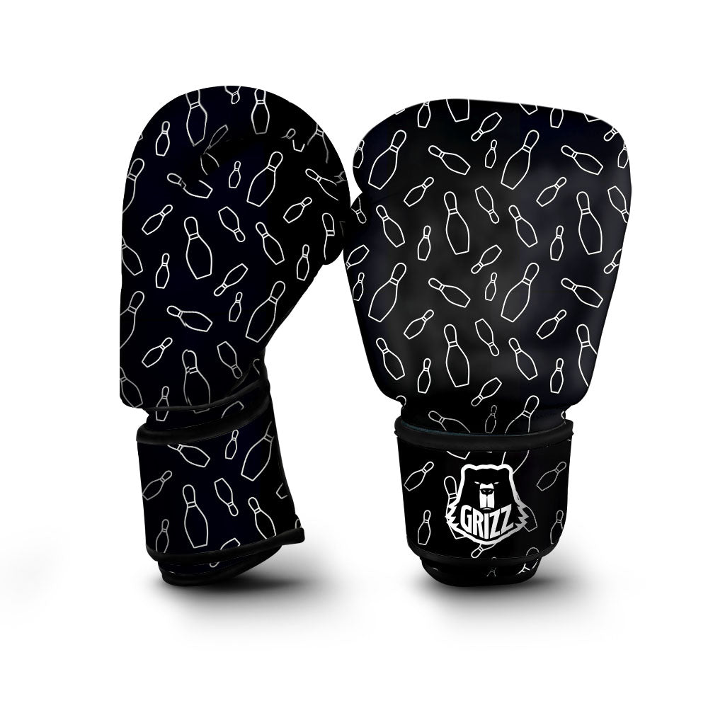 Black Bowling Pins Print Pattern Boxing Gloves-grizzshop