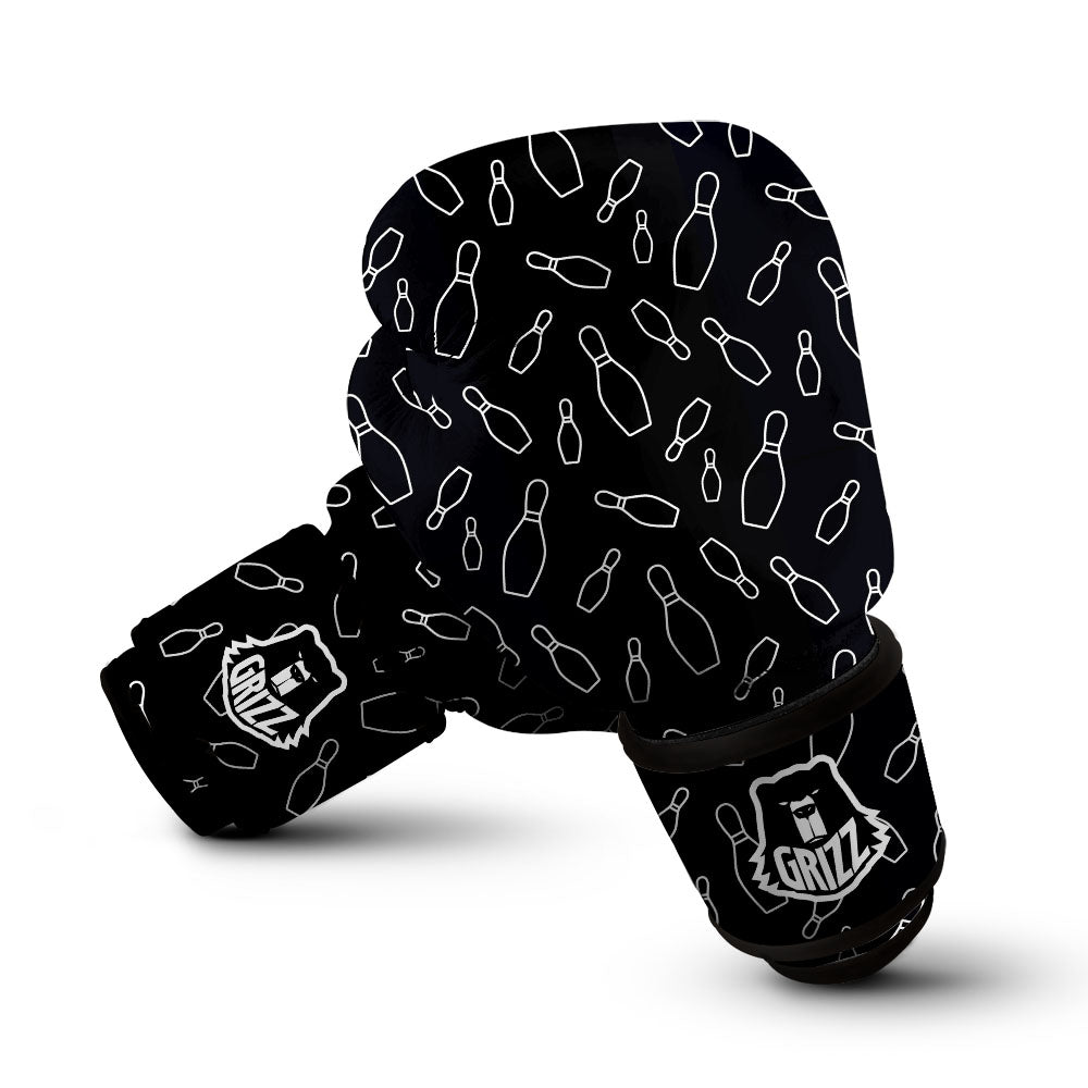 Black Bowling Pins Print Pattern Boxing Gloves-grizzshop