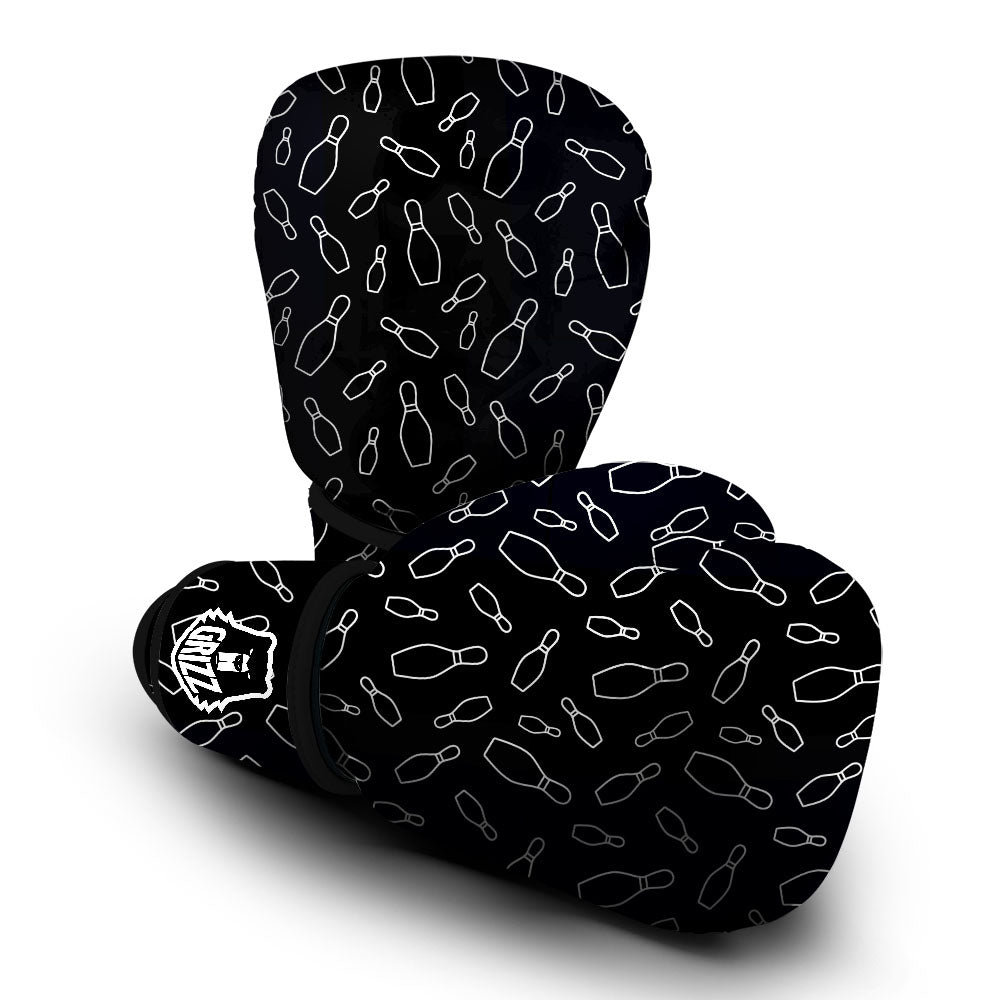 Black Bowling Pins Print Pattern Boxing Gloves-grizzshop