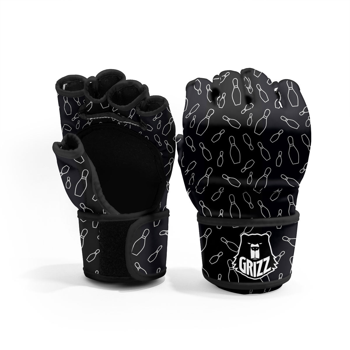 Black Bowling Pins Print Pattern MMA Gloves-grizzshop