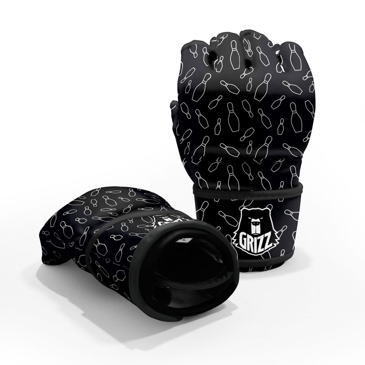Black Bowling Pins Print Pattern MMA Gloves-grizzshop